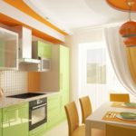 Combinație de culori bucătărie interior portocaliu și var