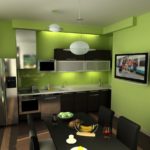 Combinație de culori interior bucătărie var verde și negru cu maro