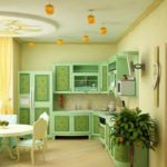 Combinație de culori interior bucătărie strălucitoare galben și verde
