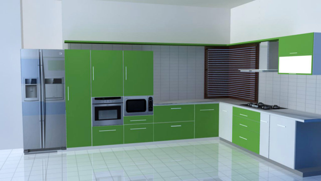 مزيج الألوان المطبخ الداخلية الأخضر والأبيض