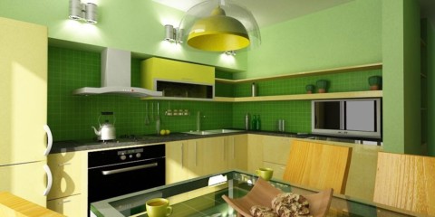 مزيج اللون مطبخ داخلي اخضر و اصفر