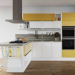 Bucătărie galbenă modernă pe alb