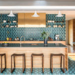 Modern kitchen zoning with ceramic tiles