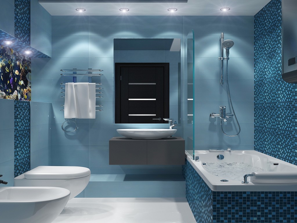 אריחים כחולים בחדר האמבטיה
