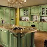 The design of the kitchen in a private house is a classic style with an island layout