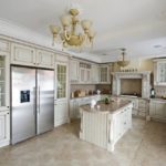 Kitchen design in a classic private house L-shaped design with an island