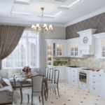 Kitchen design in a private classic house in a linear layout