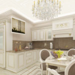 Design of a kitchen in a private classic house in a corner layout