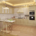 Design of a kitchen in a private modernist house with a corner layout
