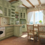 Design de bucătărie într-o casă privată Provence într-un aspect liniar