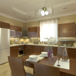 Design a kitchen in a private house with a corner layout