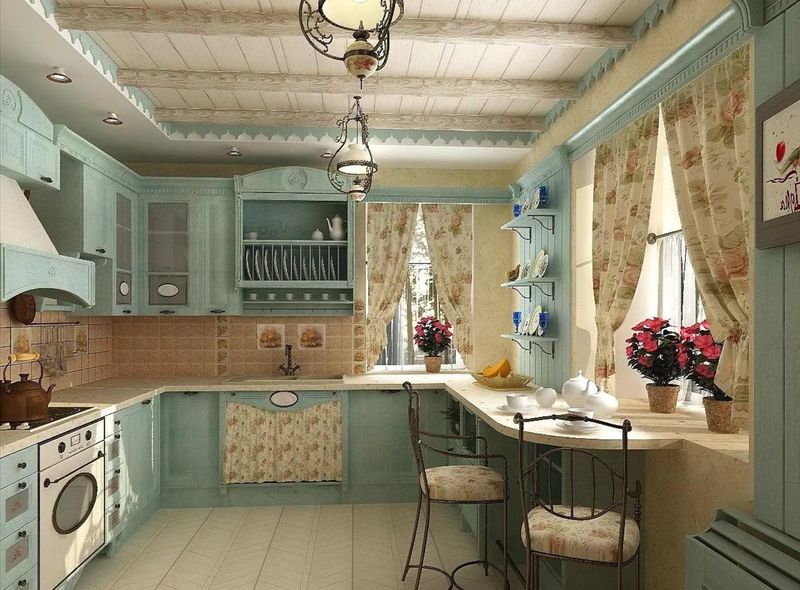 Özel bir evde mutfak tasarımı Provence tarzı mat gölge