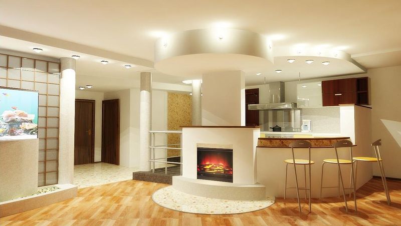 Kitchen design in a private house in Art Nouveau style with hi-tech elements