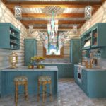 Kitchen design in a private house in the style of a Russian hut