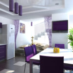 Violeta virtuve ar dekoru