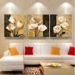 Oturma odası çiçek triptik iç resimleri