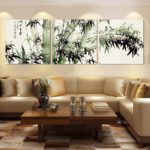 Peintures de triptyque horizontal de style japonais à l'intérieur du salon