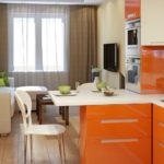mutfak oturma odası 18 m2 turuncu cepheler