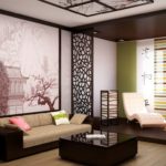 Japanese style living room decor with photo wallpaper