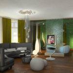 Dzīvojamās istabas rotājums ekoloģiskā stilā ar grīdas lampām