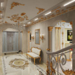 Couloir de style baroque avec moulures en stuc doré et ornements de sol