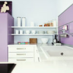 Nhà bếp màu tím nhạt với bồn rửa