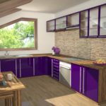 Cuisine violette avec bois