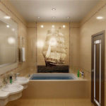 Carrelage beige design salle de bain moderne avec impression photo