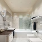 Conception de salle de bain moderne de haute technologie avec carrelage en marbre
