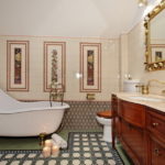 Salle de bain design moderne dans un style moderne avec des motifs géométriques au sol