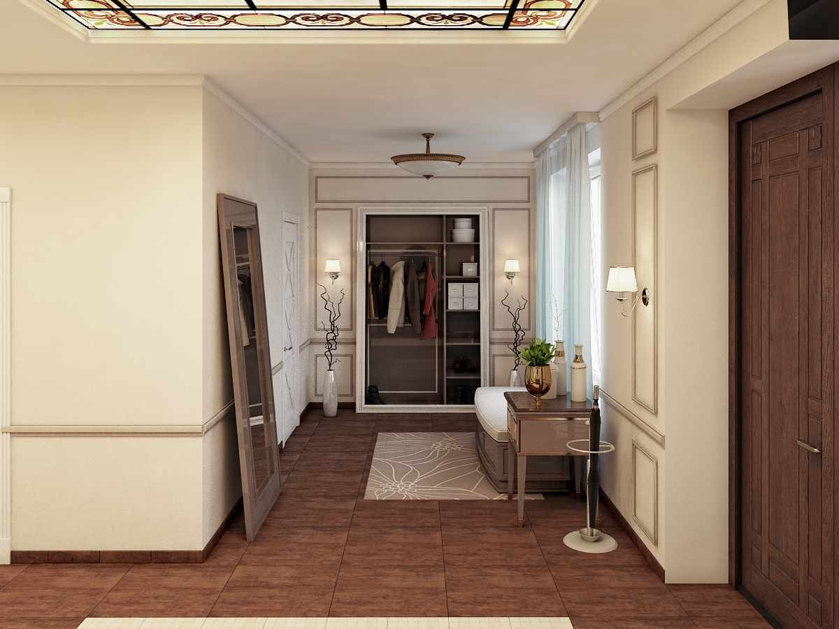 דוגמה לעיצוב בהיר של מסדרון החדר בבית פרטי