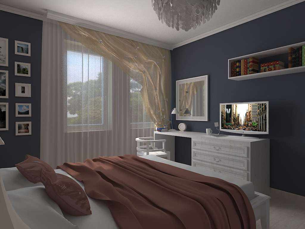 option of an unusual style of a bedroom 15 sq.m