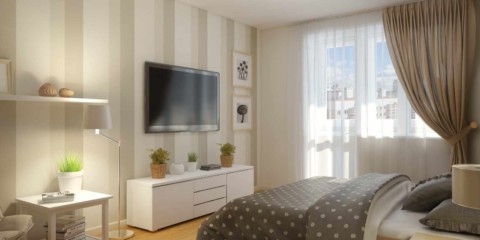 Kruşçev'deki bir yatak odasının parlak tasarımının bir çeşidi