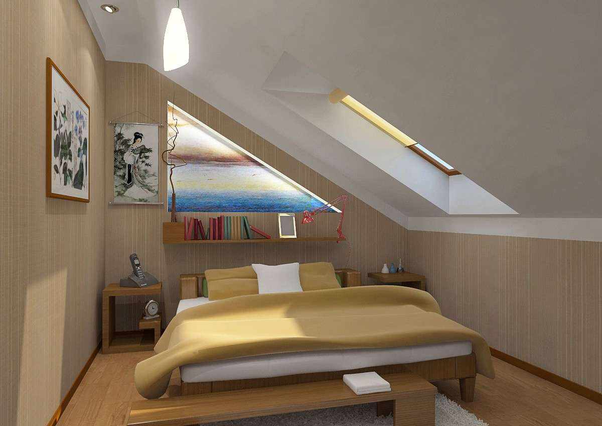 فكرة ديكور غير عادي لغرفة نوم في العلية