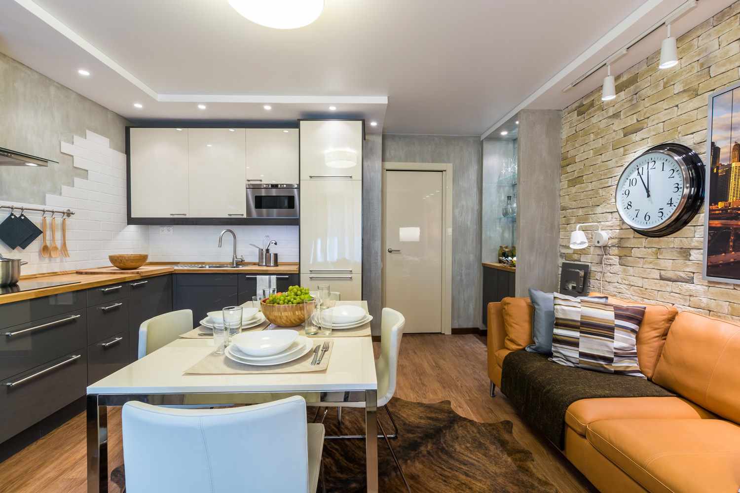 فكرة جميلة ديكور غرفة المعيشة المطبخ 16 متر مربع