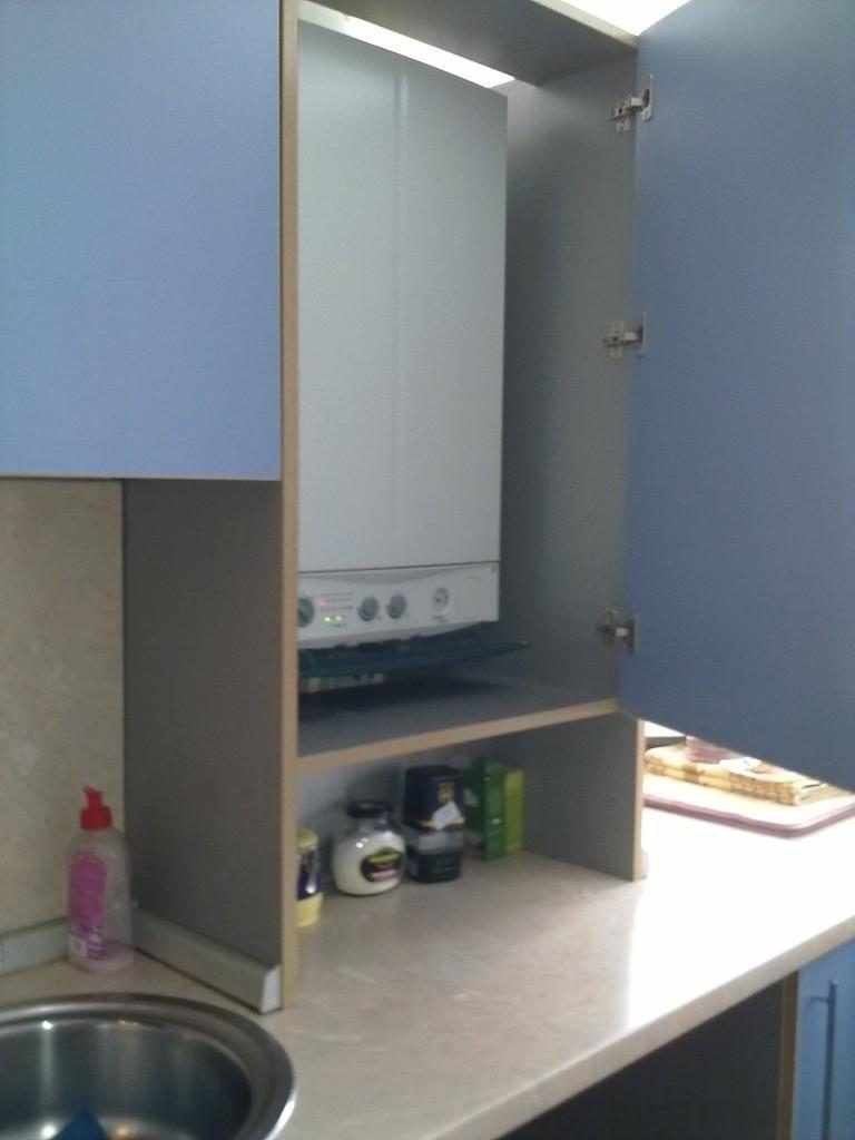 idea of ​​a bright kitchen interior with a gas boiler
