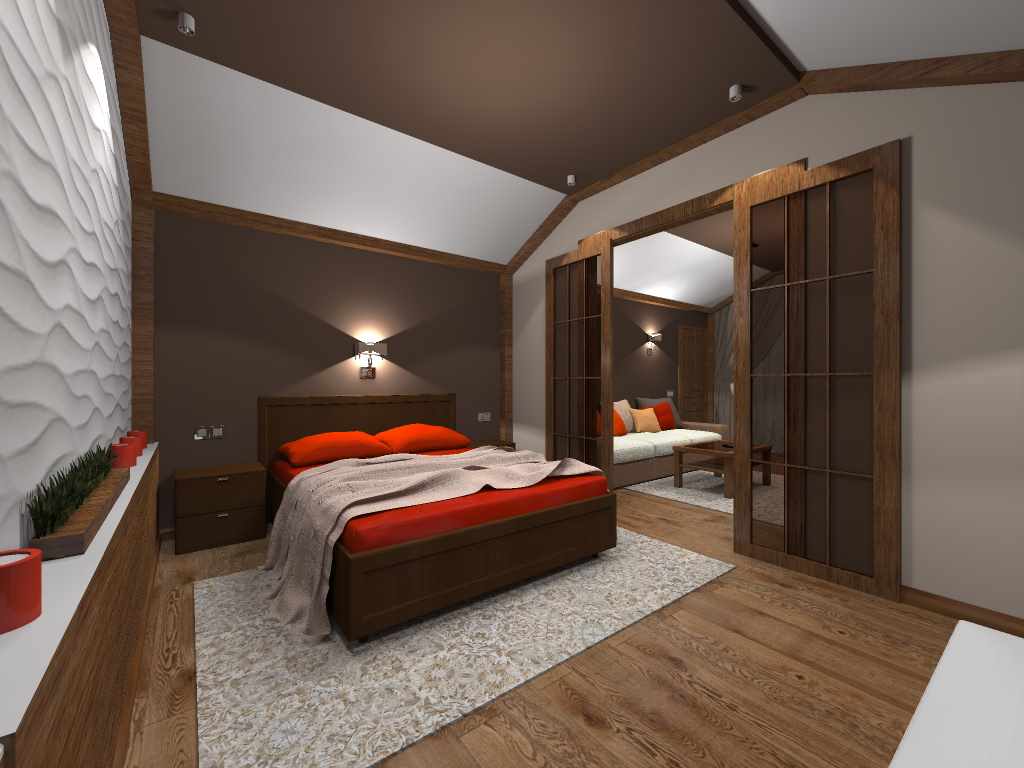 דוגמה לסגנון הבהיר של חדר השינה בעליית הגג