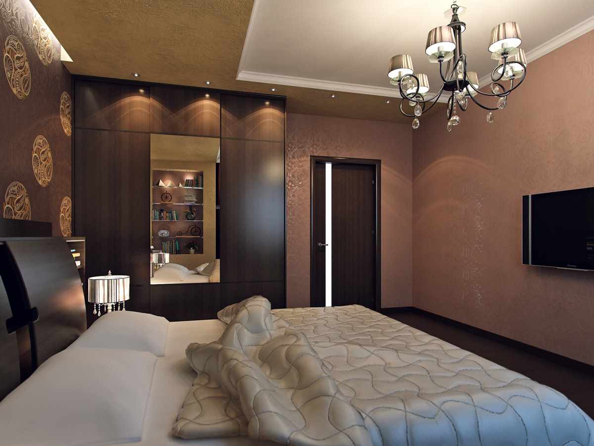 idea of ​​bright design of a bedroom of 15 sq.m