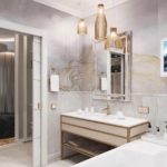 exemple d'utilisation de plâtre décoratif inhabituel dans la conception d'une photo de salle de bain