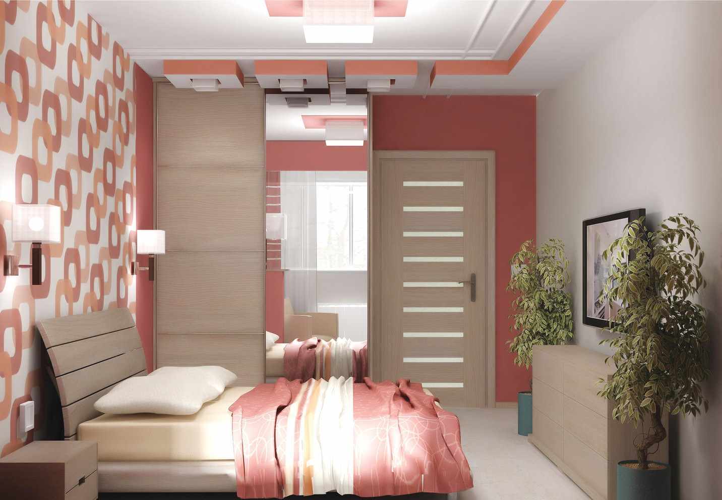 רעיון של תפאורה קלילה של חדר שינה צר