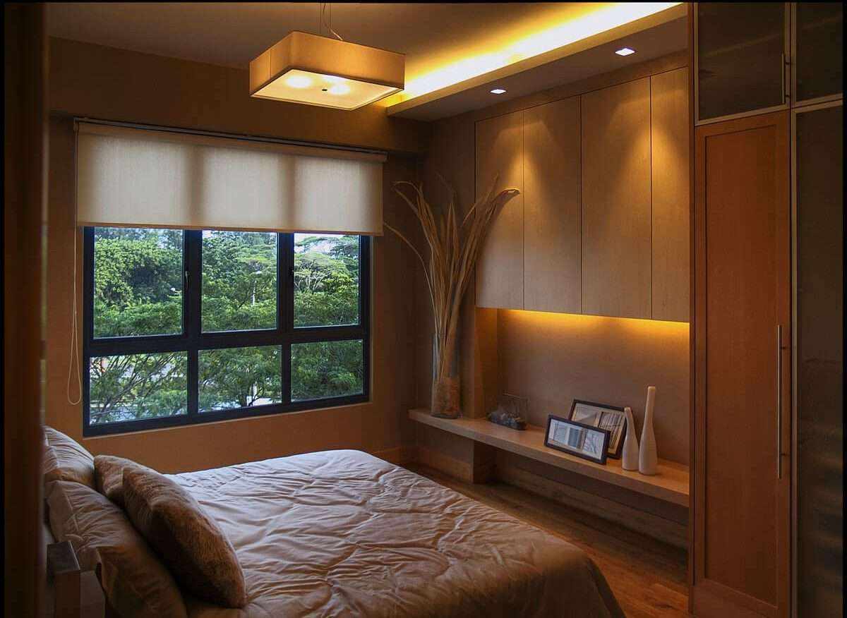 option of a bright interior of a bedroom of 15 sq.m