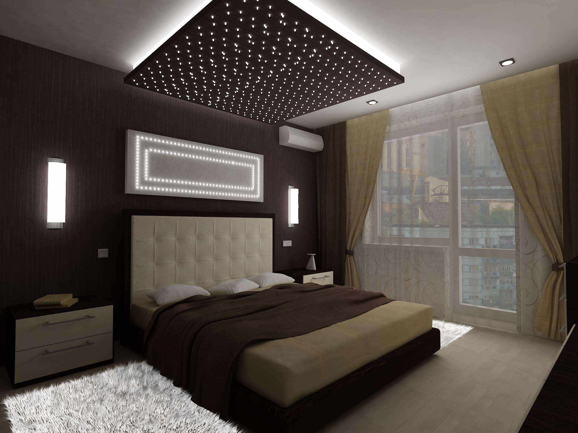 idea of ​​an unusual design of a bedroom of 15 sq.m