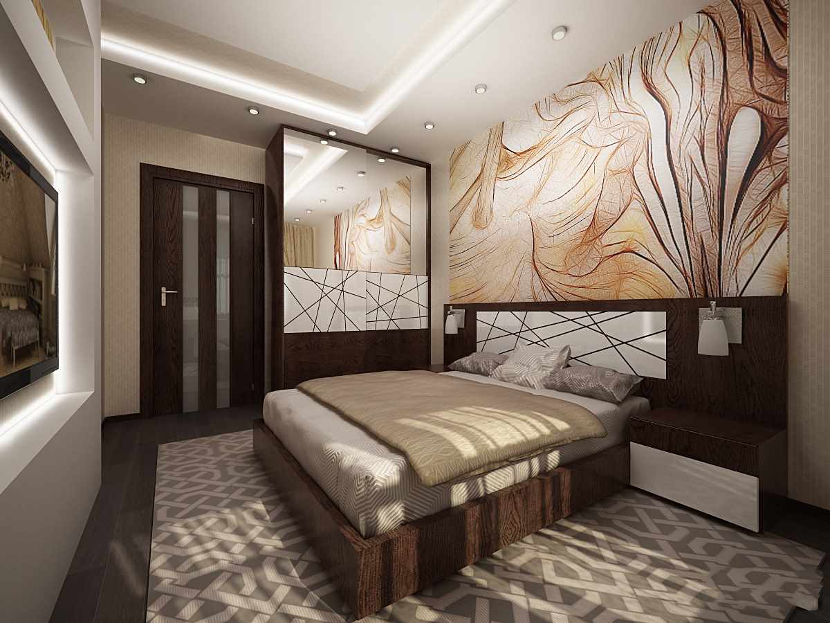 the idea of ​​a bright bedroom interior of 15 sq.m