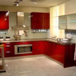 option of a bright style of red kitchen picture