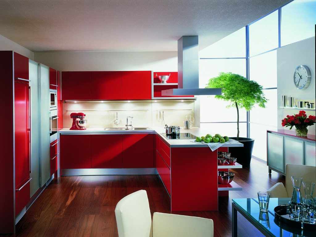 the idea of ​​a bright design of red kitchen