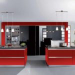 example of an unusual design of a red kitchen photo
