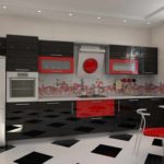 sarkanās virtuves attēla spilgtā dekoru variants