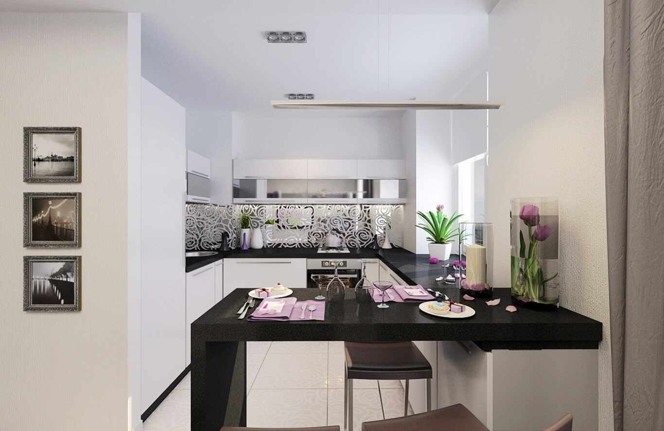 16 m2'lik mutfağın aydınlık iç mekanına bir örnek
