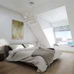 הרעיון של תפאורה בהירה בתמונת חדר השינה בעליית הגג