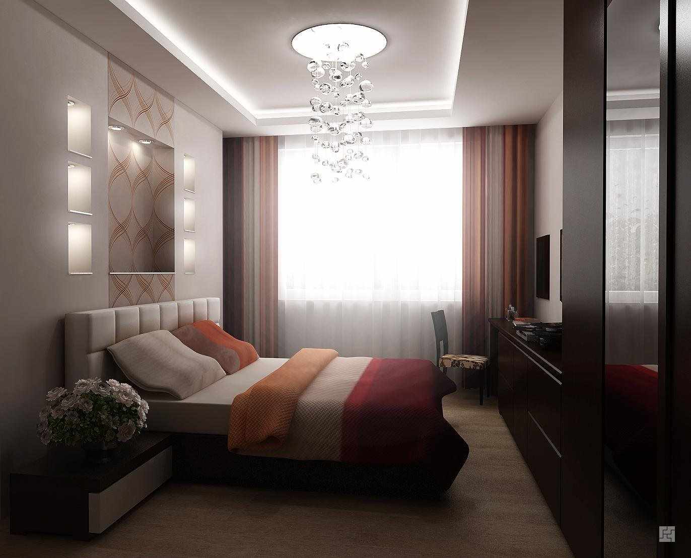 Dar bir yatak odasının ışık stiline bir örnek